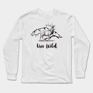 Bull Elk Standing "Live Wild" Long Sleeve T-Shirt